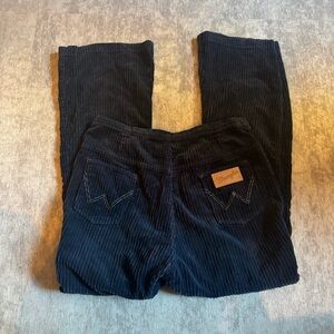 Vintage 70's Wrangler Corduroy Pants 29 High Rise Bootcut Kick Flare Navy Blue